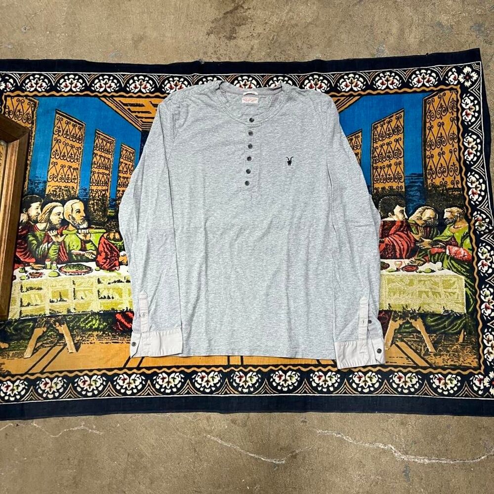 Allsaints grey Henley shirt Size XL All saints spitafield cottage western casual